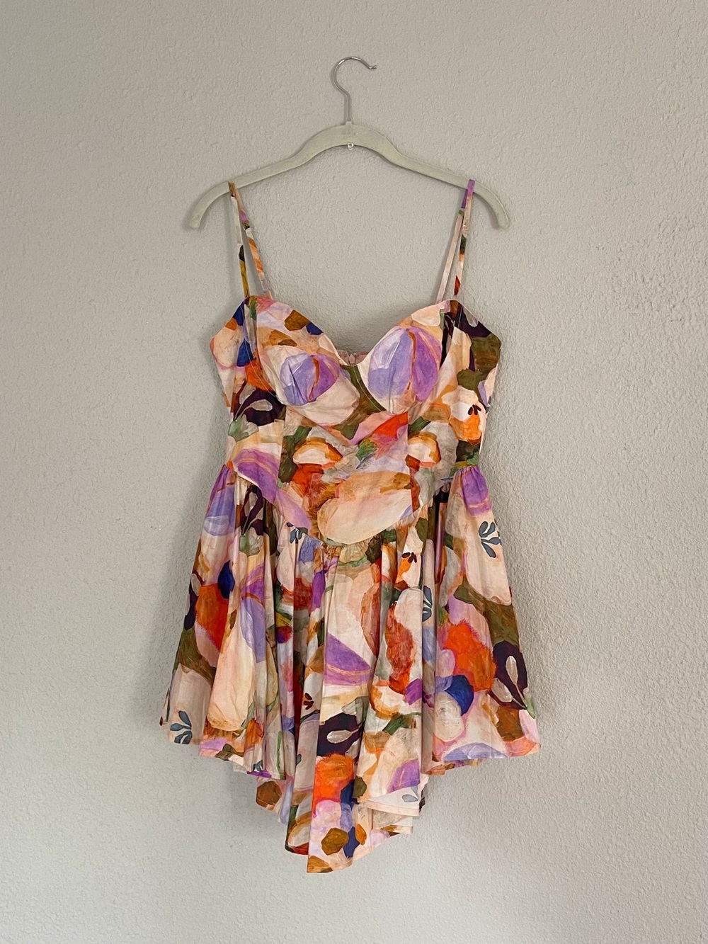 Luxxel Floral Watercolor Mini Dress in Purple, Orange, Green, Cream
